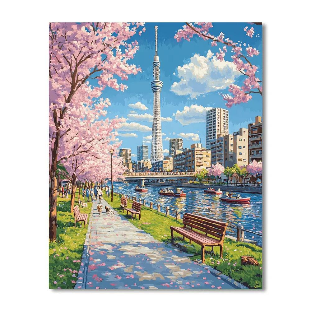 View Of Tokyo Skytree From Sumida Riverside Walk Tokyo Japan Numbered painting kits
