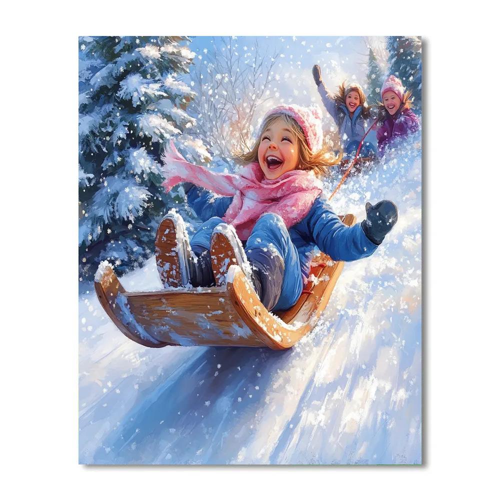 Anna Snowy Sled Ride Disney paint by numbers