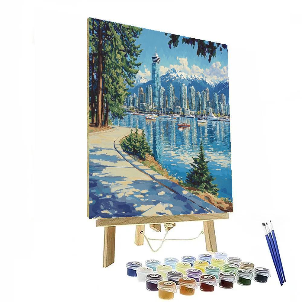 Vancouver Skyline From Stanley Park Seawall Vancouver Canada Number painting