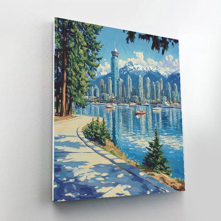 Vancouver Skyline From Stanley Park Seawall Vancouver Canada Number painting