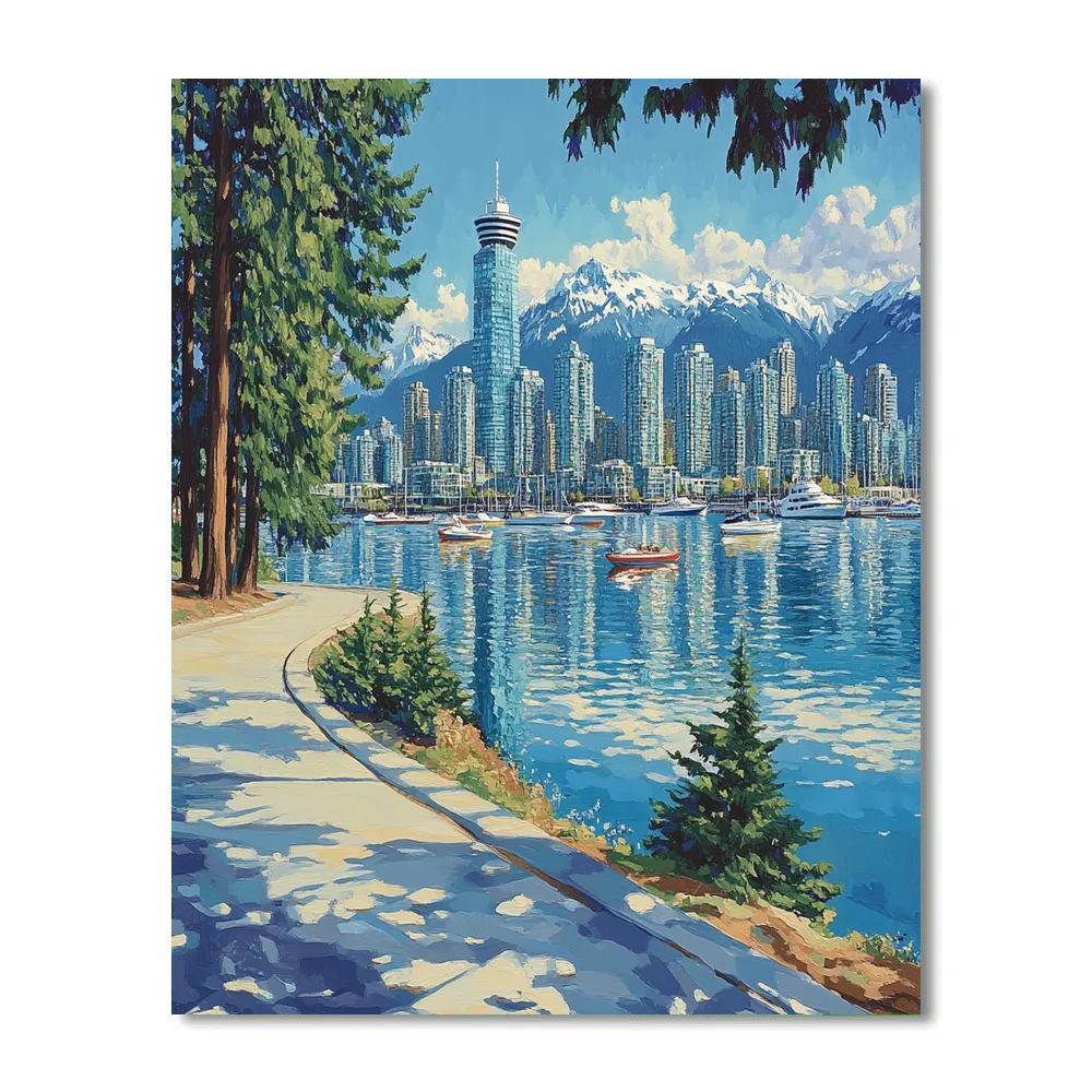 Vancouver Skyline From Stanley Park Seawall Vancouver Canada Number painting