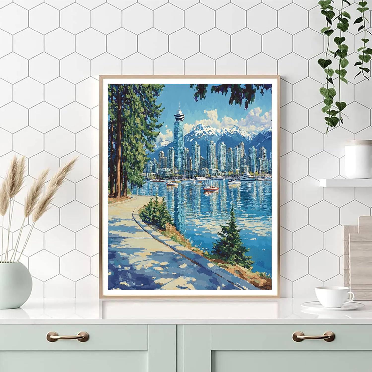 Vancouver Skyline From Stanley Park Seawall Vancouver Canada Number painting