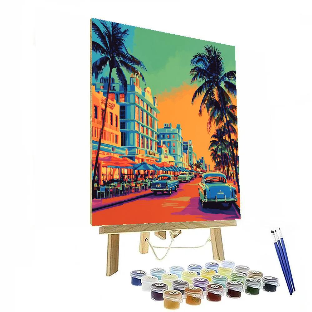 Miami Beach Art Deco Skyline From Ocean Drive Miami United States Paint by numbers art