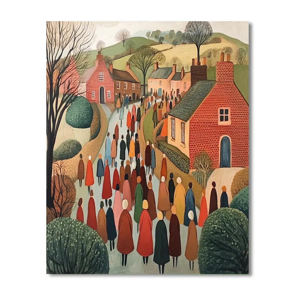 Stanley Spencer Inspired Village Procession DIY paint by numbers
