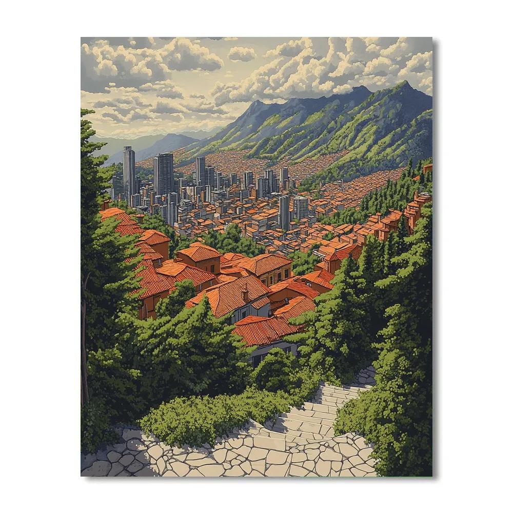 Panoramic View From Cerro De Monserrate Urban Slopes Bogota Colombia paint by color