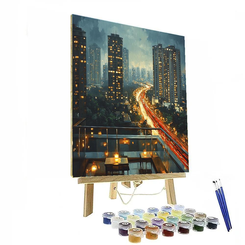 Jakarta Skyline From Skye Rooftop Bar Jakarta Indonesia Numbered painting kits