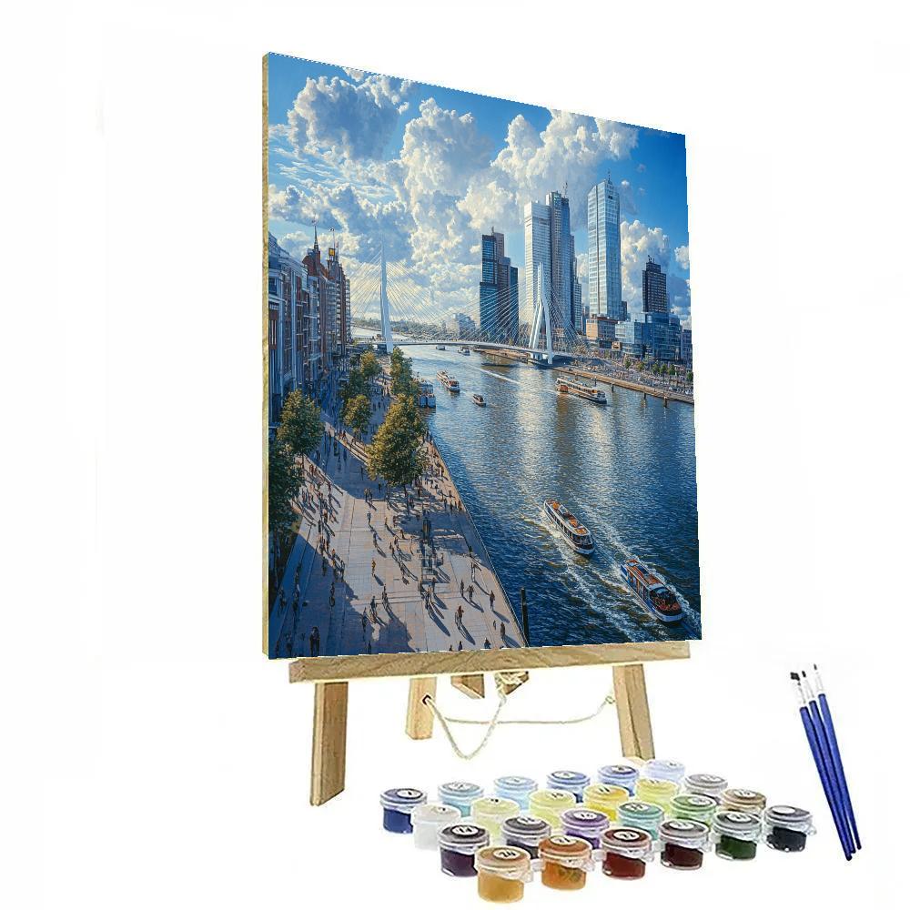 Rotterdam Skyline And Erasmus Bridge From Wilhelminapier Rotterdam Netherlands Paint by numbers art