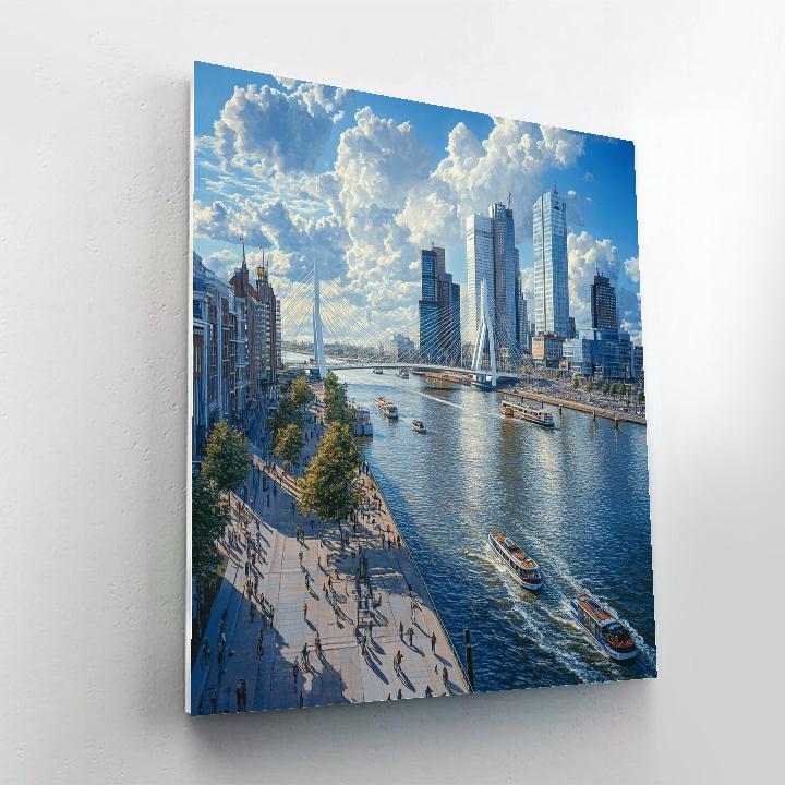 Rotterdam Skyline And Erasmus Bridge From Wilhelminapier Rotterdam Netherlands Paint by numbers art