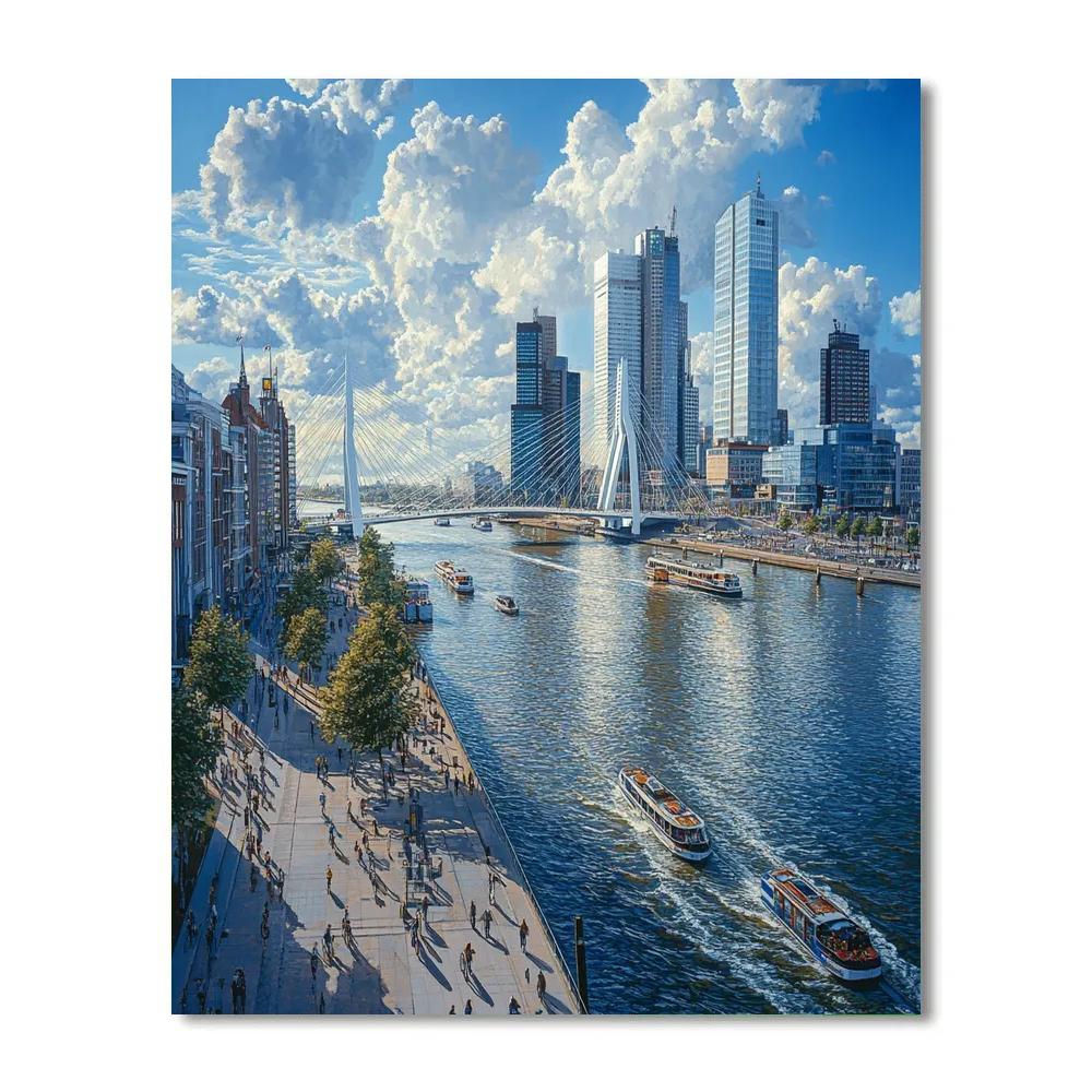 Rotterdam Skyline And Erasmus Bridge From Wilhelminapier Rotterdam Netherlands Paint by numbers art