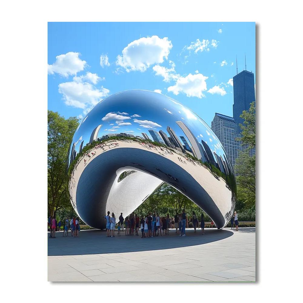 Millennium Park Cloud Gate Sculpture Chicago United States paint by color
