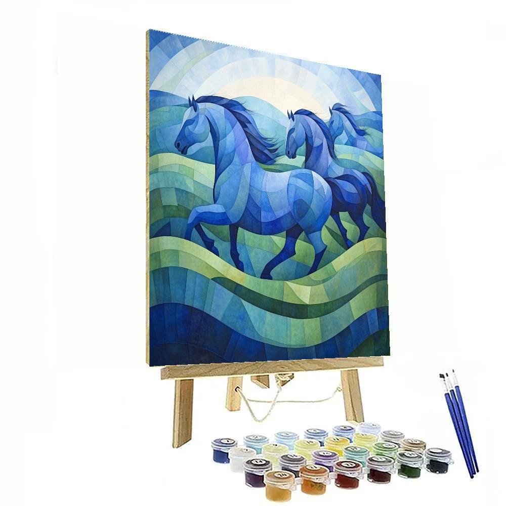 Franz Marc Inspired Blue Horses Meadow paint by color