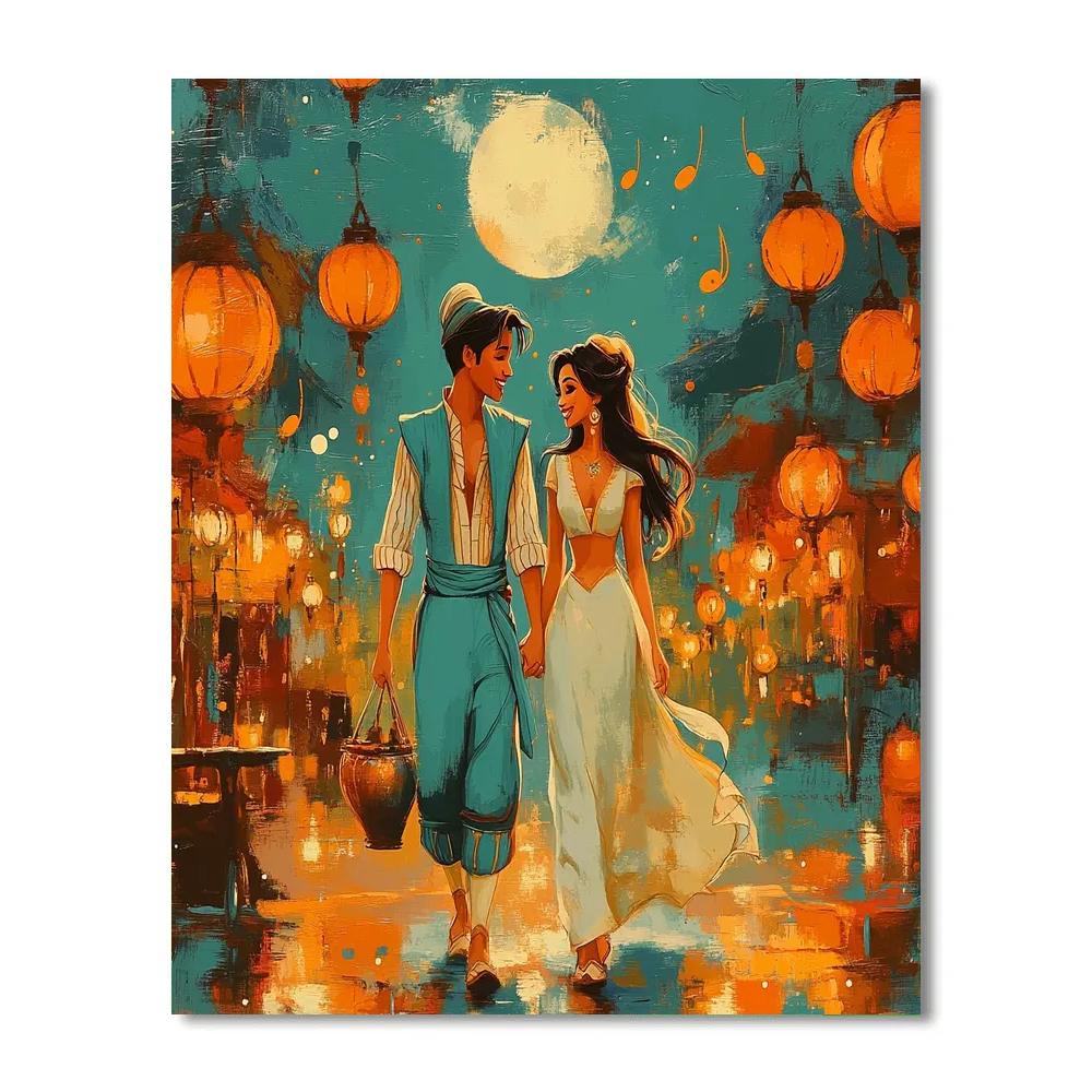 Aladdin & Jasmine Evening Bazaar Disney Paint by numbers art