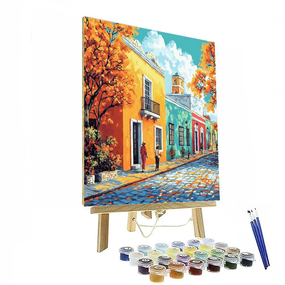 August Macke Inspired Street With Shops paint by color