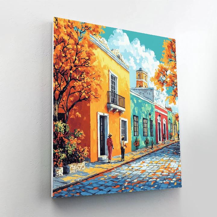 August Macke Inspired Street With Shops paint by color