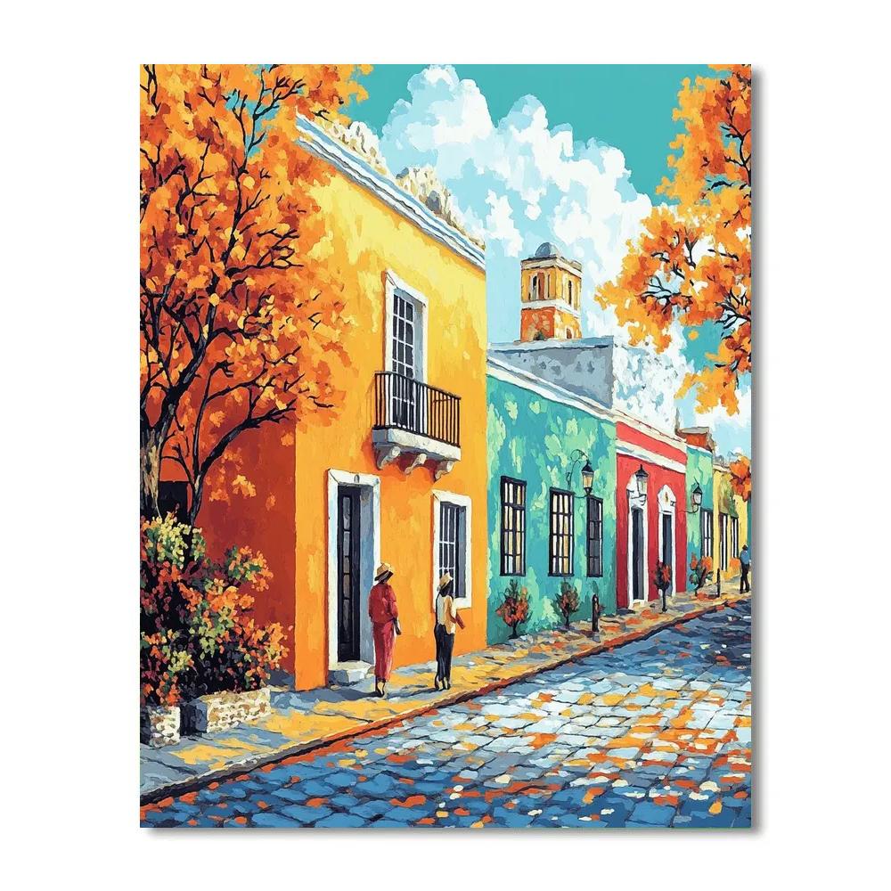 August Macke Inspired Street With Shops paint by color