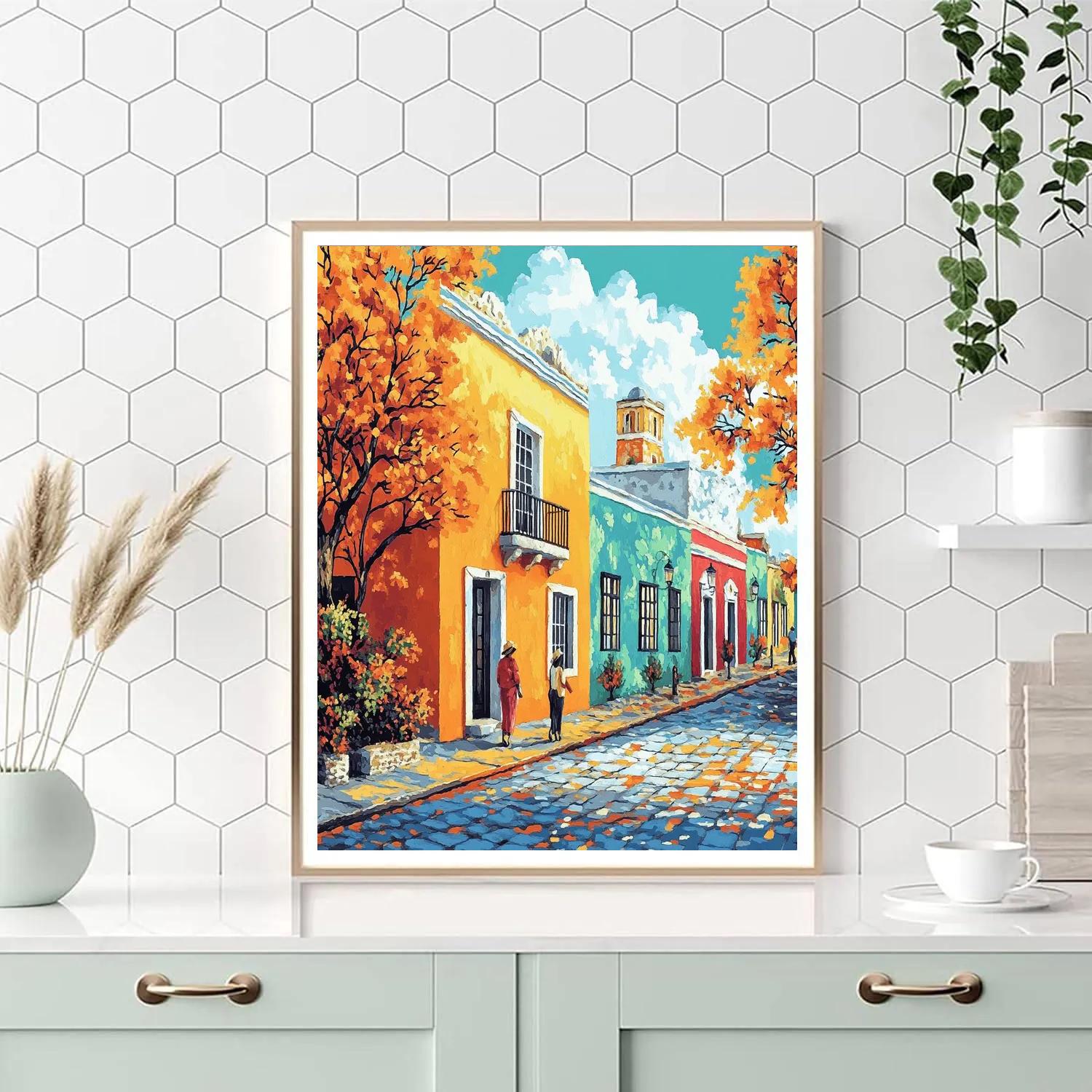 August Macke Inspired Street With Shops paint by color