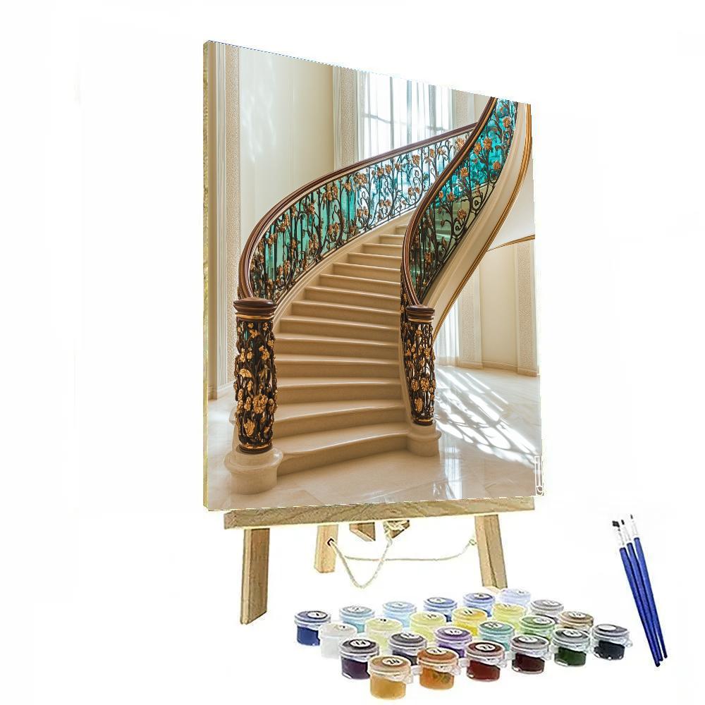 Victor Horta Inspired Curved Stair Hall paint by color