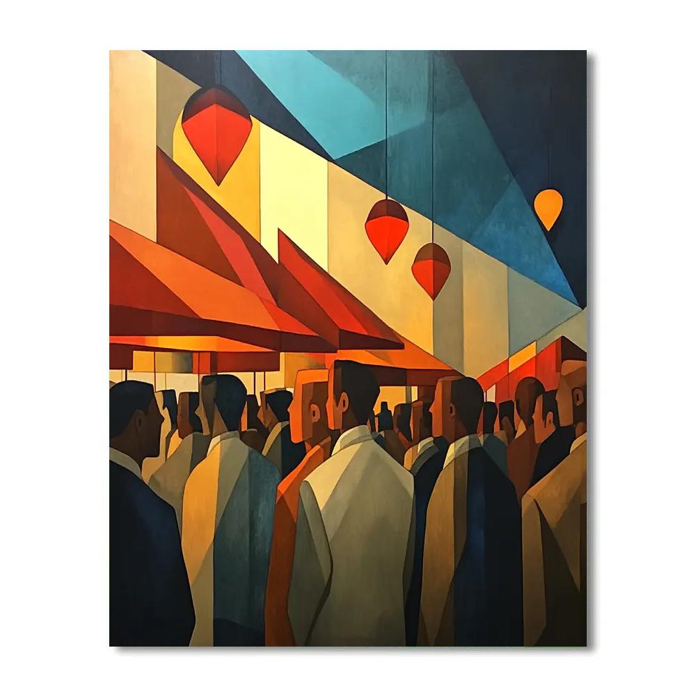 Pablo Picasso Inspired Futuristic City Market Numbered painting kits