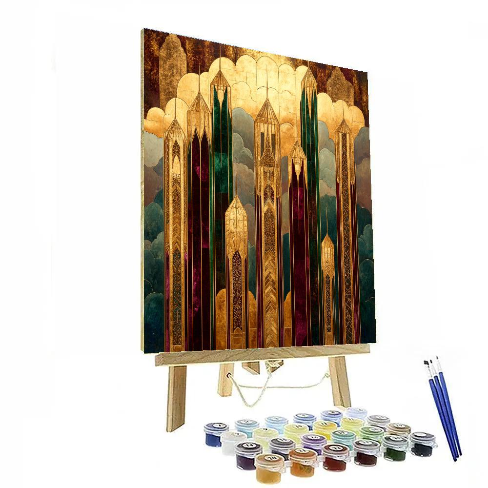 Gustav Klimt Inspired Golden City Skyline Paint by numbers kits