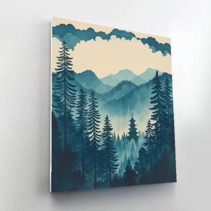 Hokusai Inspired Temple Among Pines Paint by numbers art