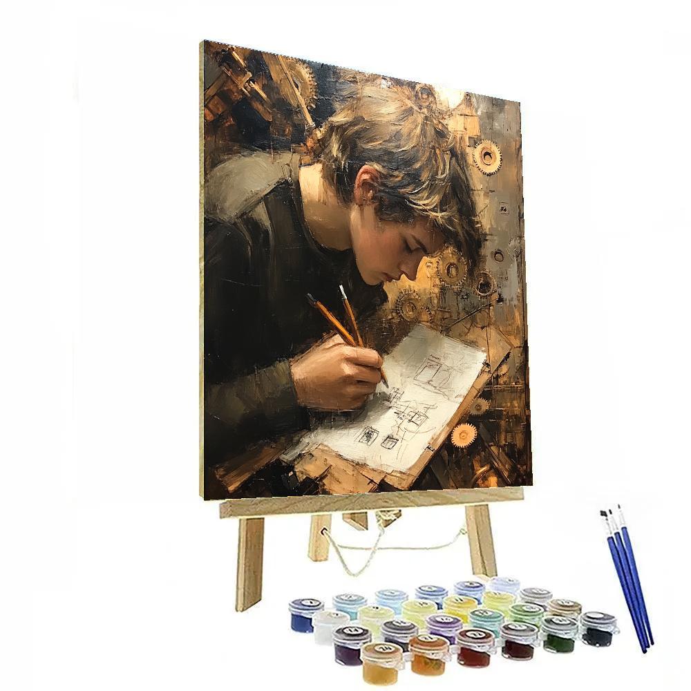 Leonardo Da Vinci Inspired Scientist At Workbench paint by color