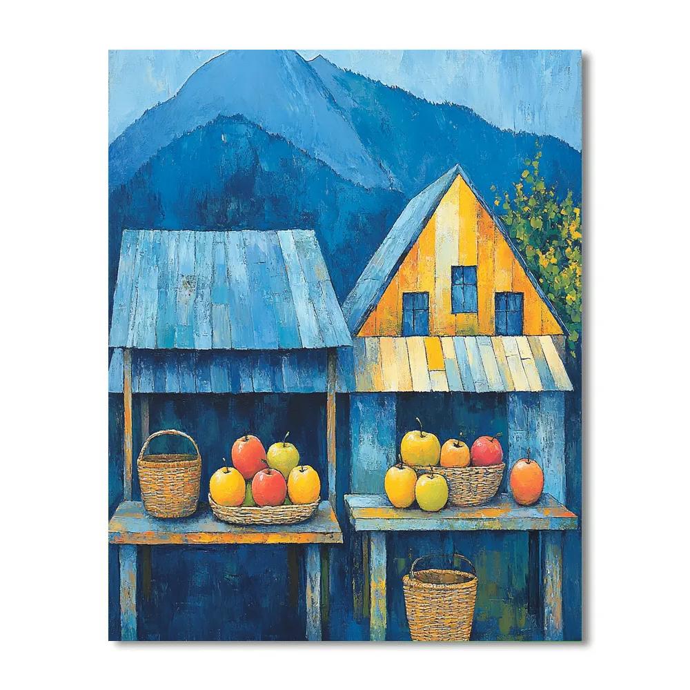Paul Cezanne Inspired Mountain Village Market paint by numbers