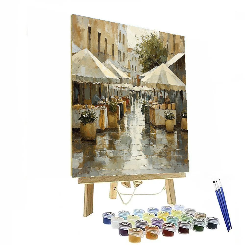 Camille Pissarro Inspired Market Under Rain paint by numbers