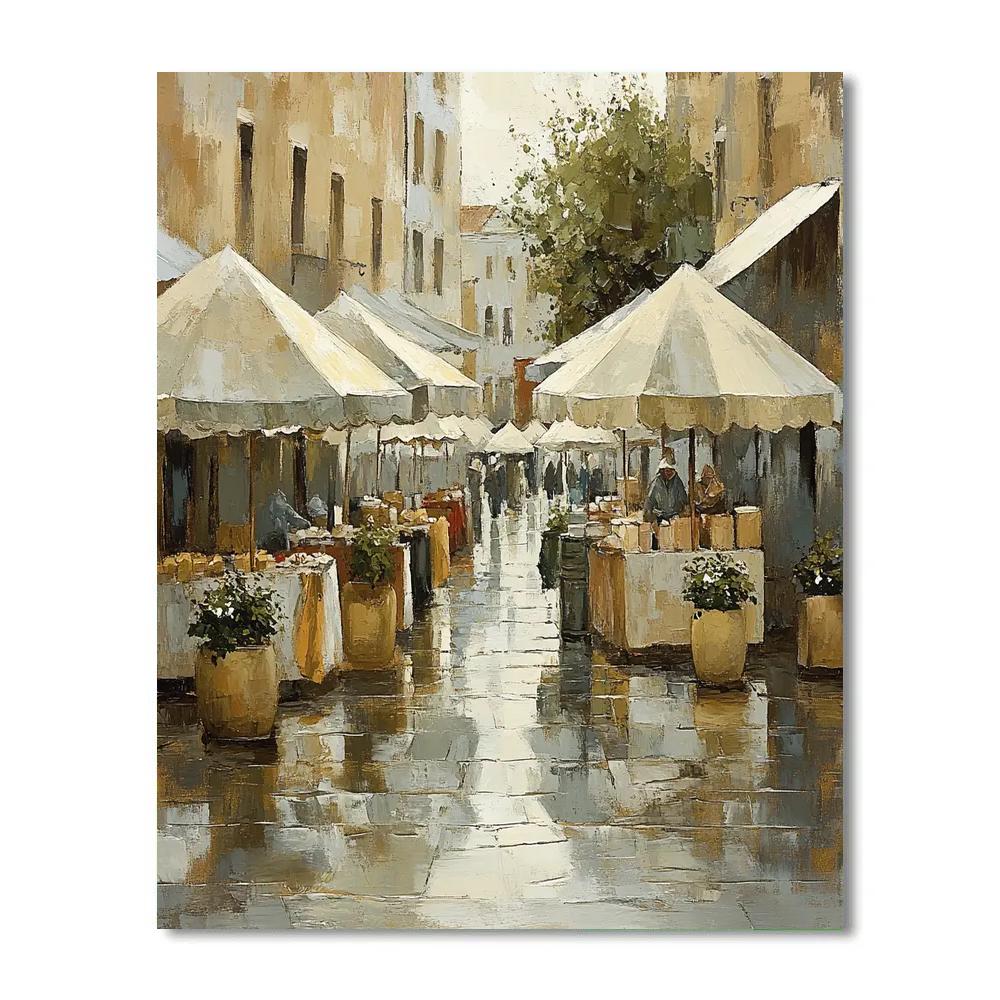 Camille Pissarro Inspired Market Under Rain paint by numbers