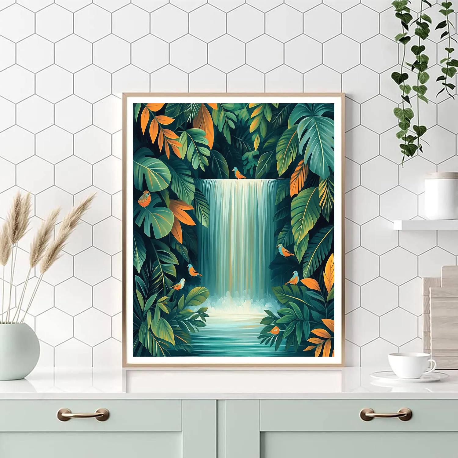 Henri Rousseau Inspired Dream Jungle Waterfall Numbered painting kits