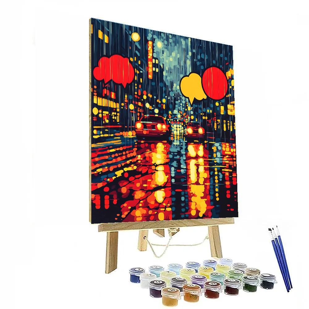 Roy Lichtenstein Inspired Neon Rain Street paint by numbers