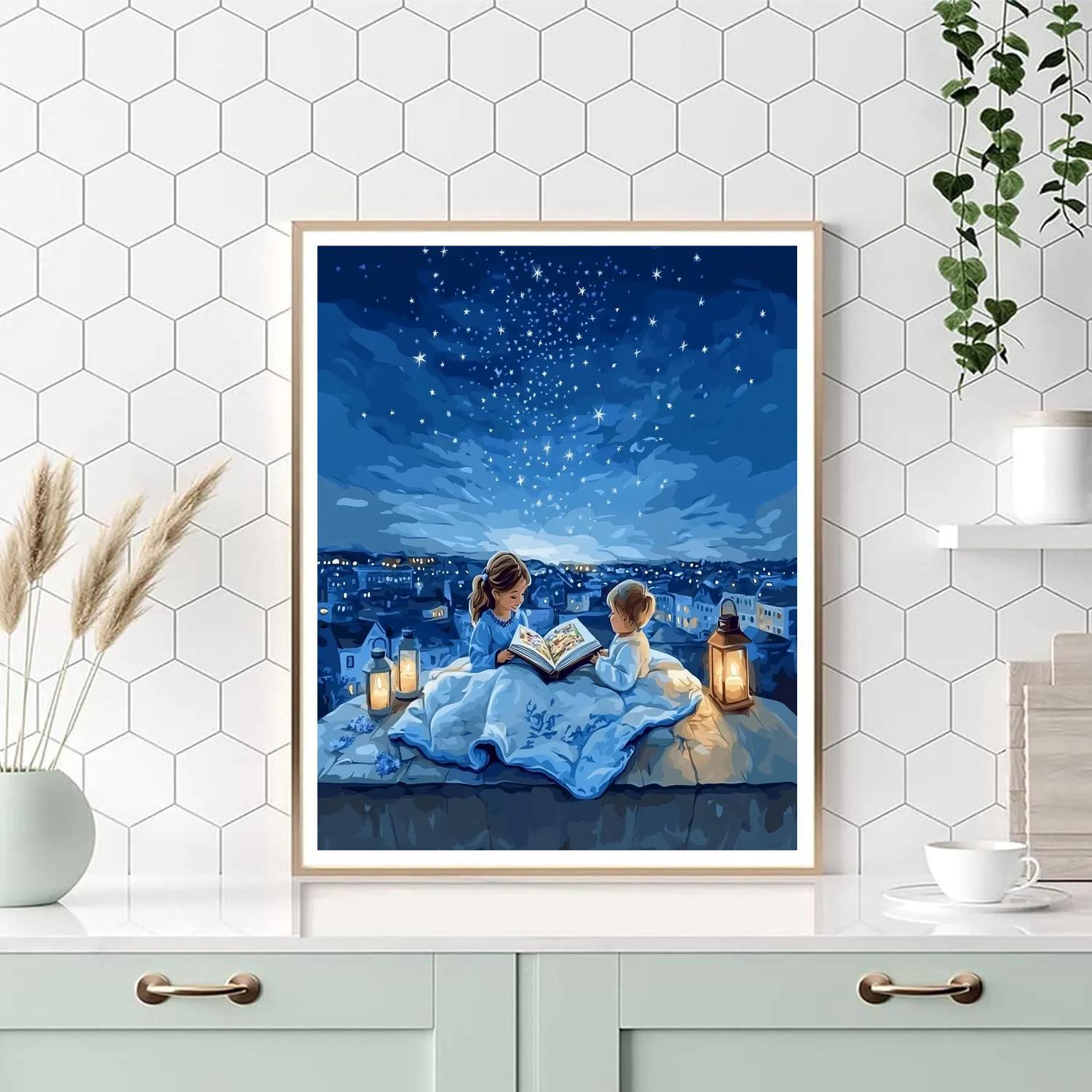 Wendy Nighttime Story Rooftop Disney Number painting