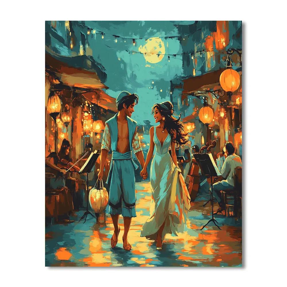 Aladdin Jasmine Moon Bazaar Disney Number painting