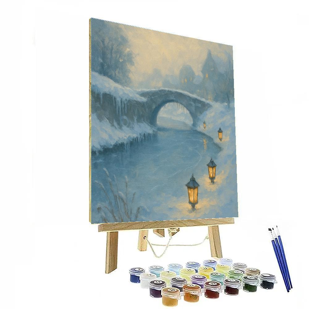 Lanterns Along The Frozen Canal Number painting
