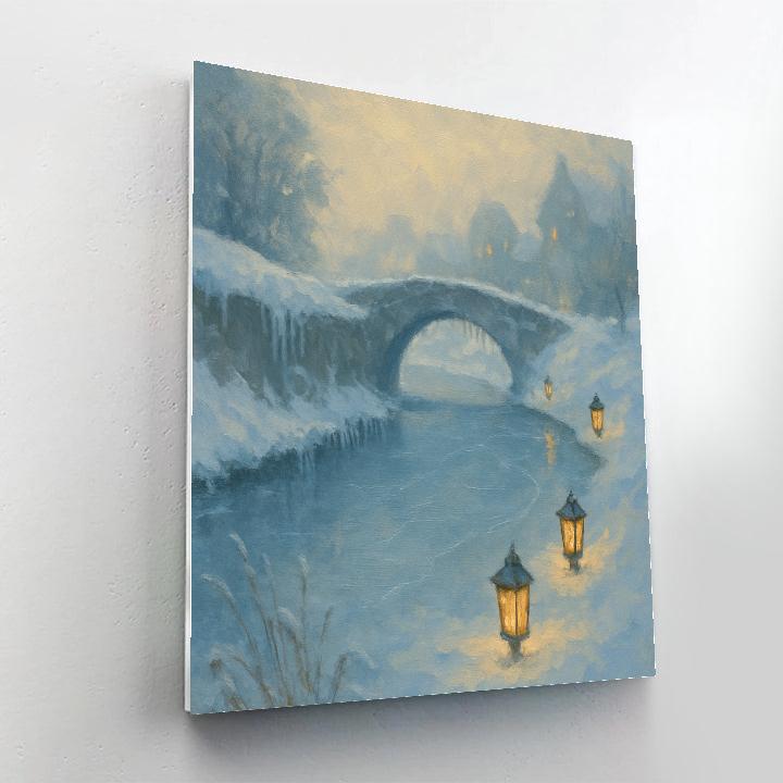 Lanterns Along The Frozen Canal Number painting