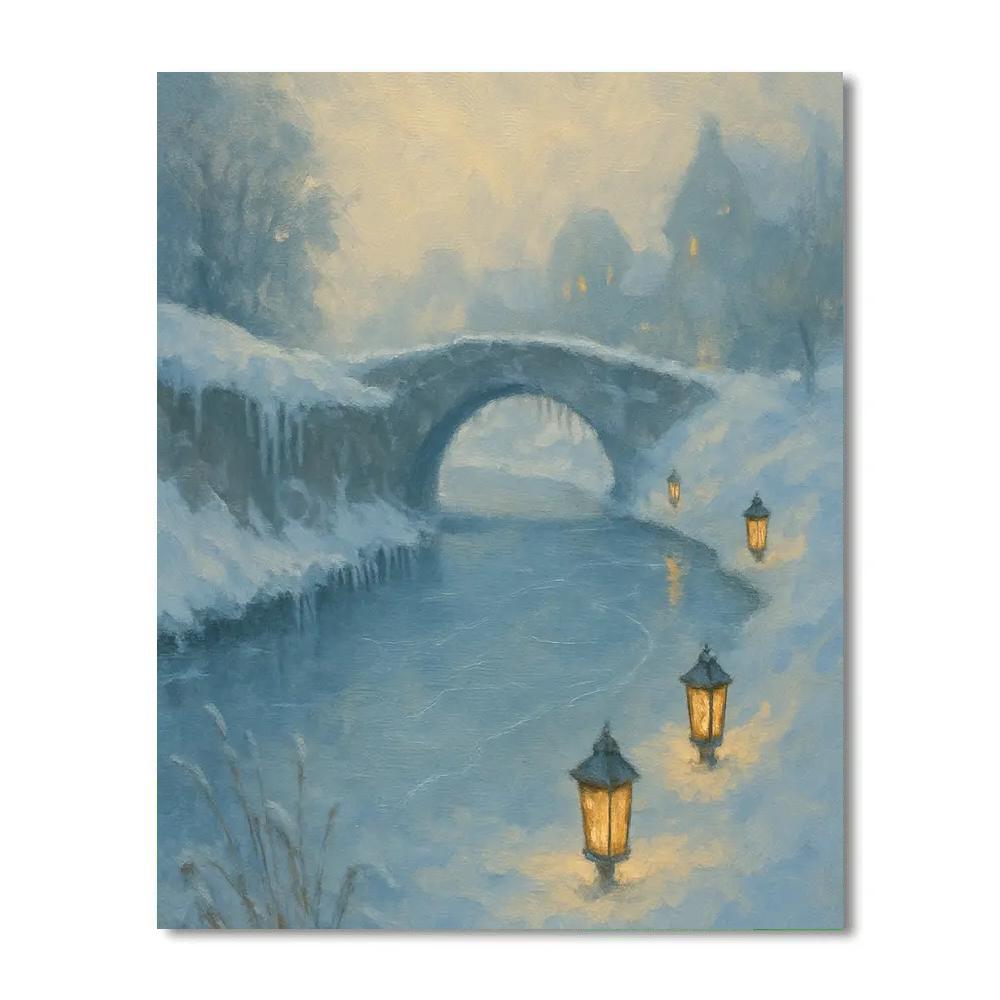 Lanterns Along The Frozen Canal Number painting