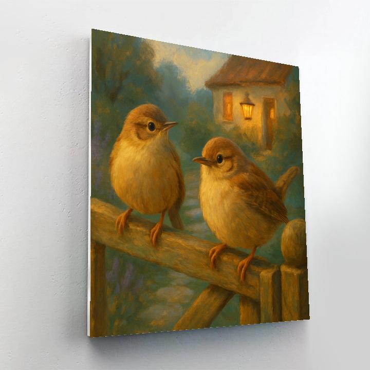 Lantern Glow Wrens At The Cottage Gate Number painting