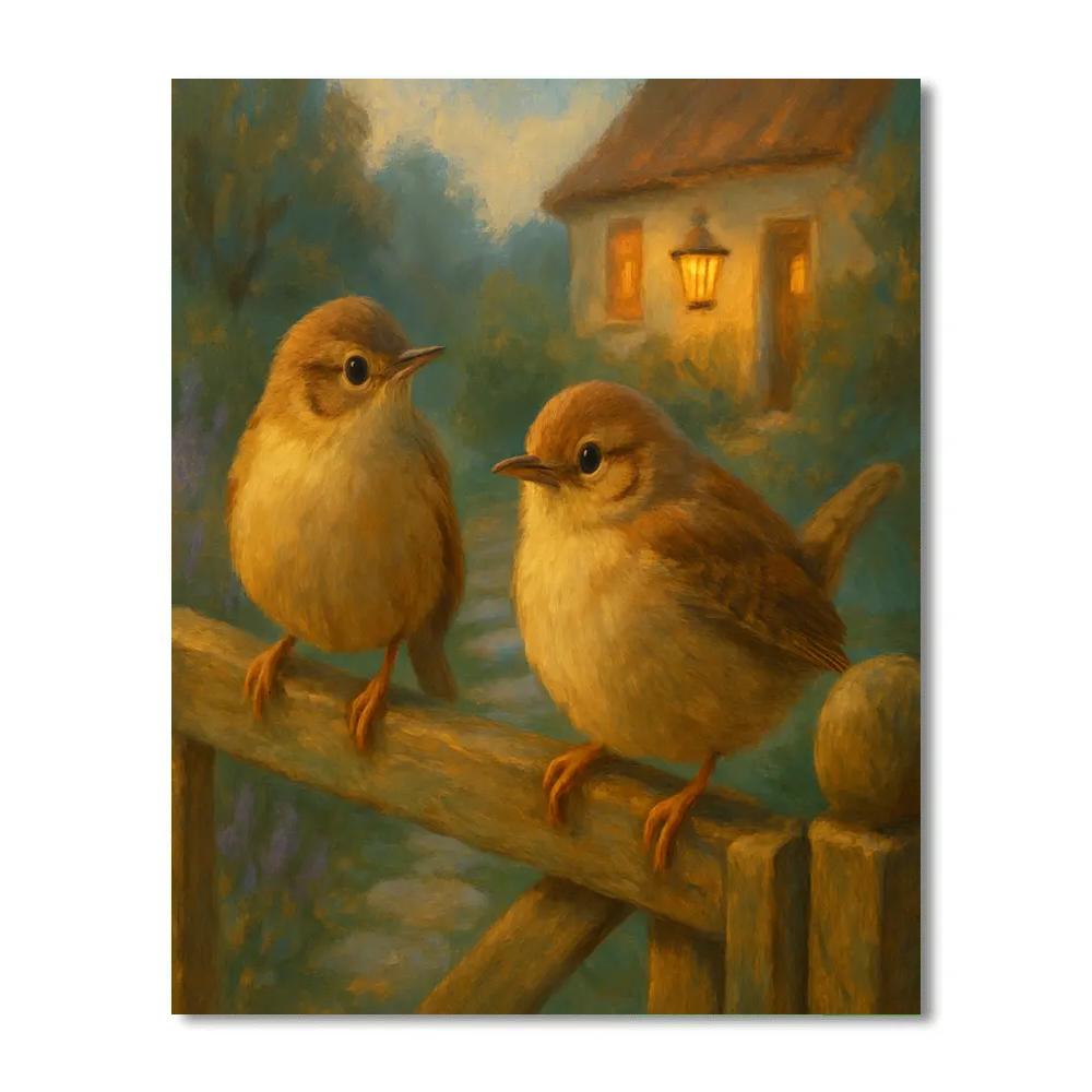 Lantern Glow Wrens At The Cottage Gate Number painting