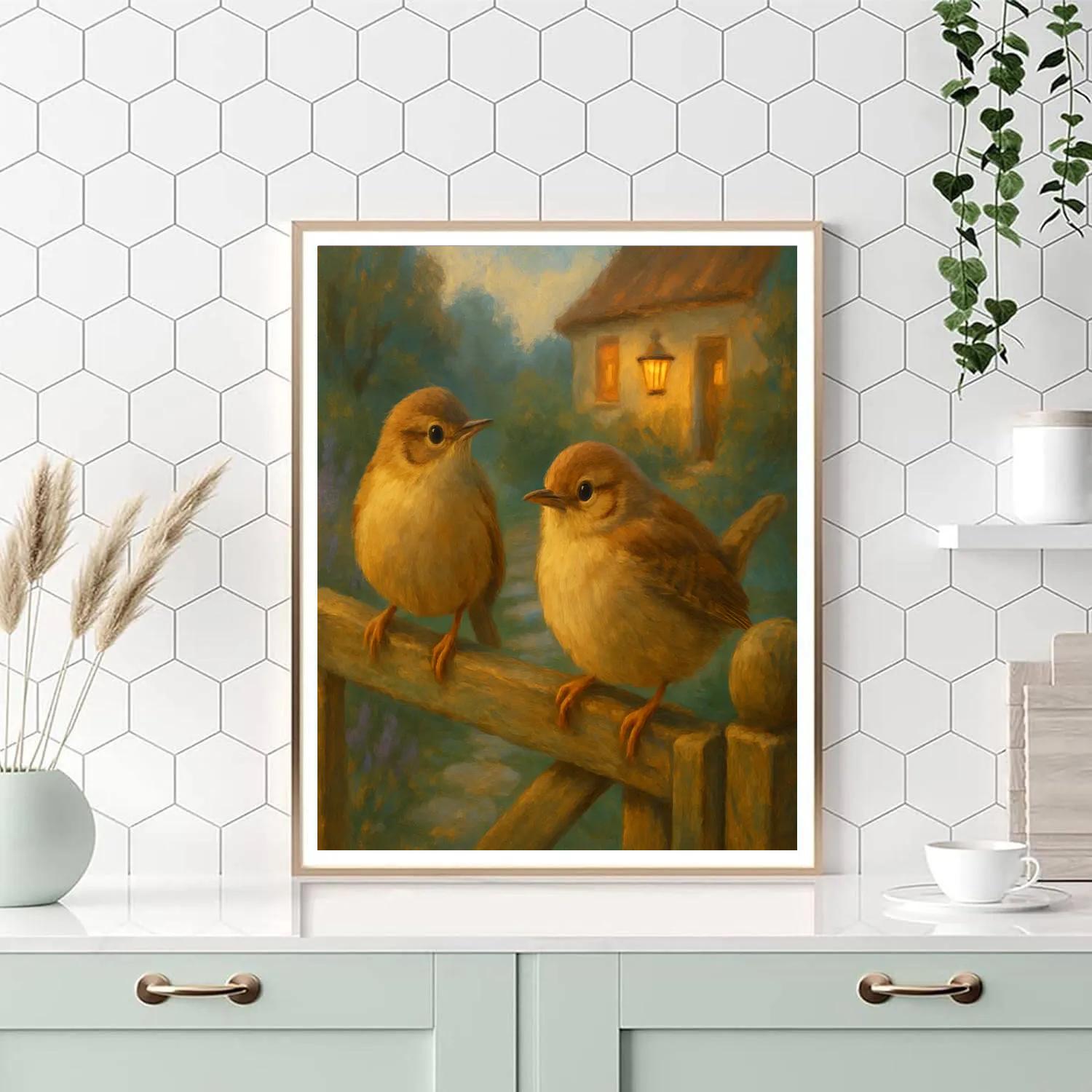 Lantern Glow Wrens At The Cottage Gate Number painting
