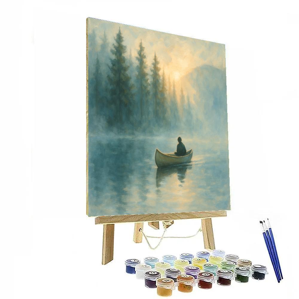 Sunrise Canoe In Misty Pines Numbered painting kits