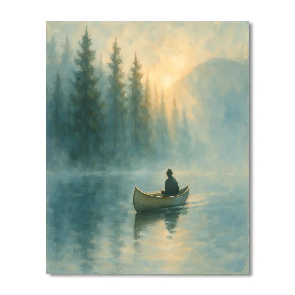 Sunrise Canoe In Misty Pines Numbered painting kits