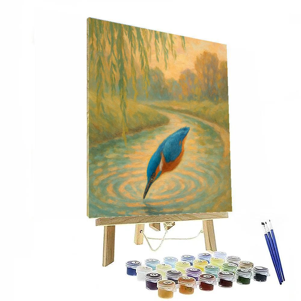 Kingfisher Splash In A Willow Bend paint by number