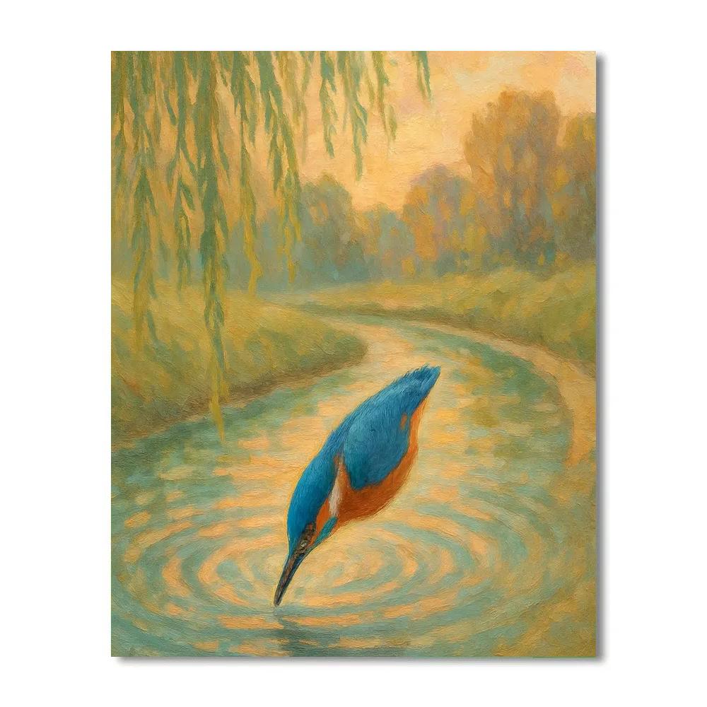 Kingfisher Splash In A Willow Bend paint by number