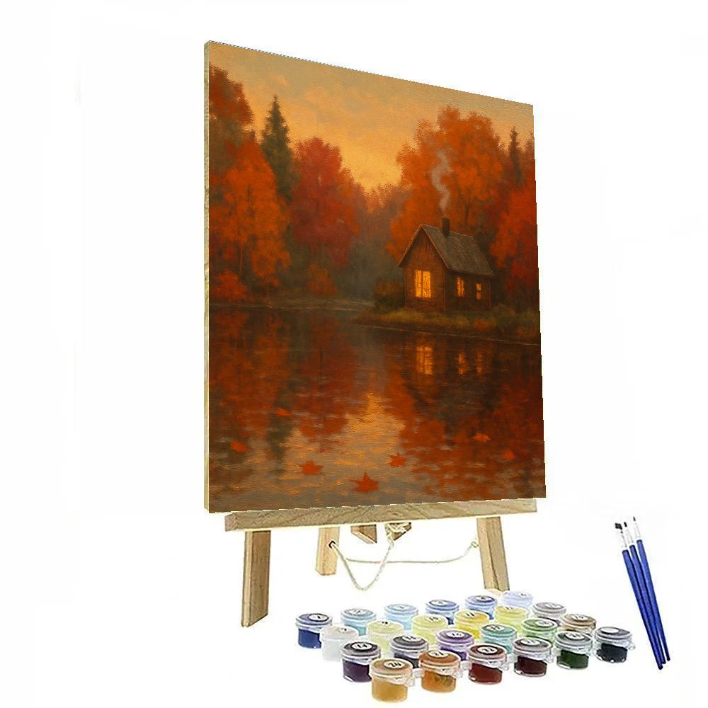 Autumn Maple Reflections By The Cabin Painting by numbers kit