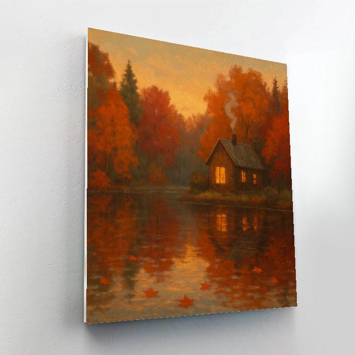 Autumn Maple Reflections By The Cabin Painting by numbers kit