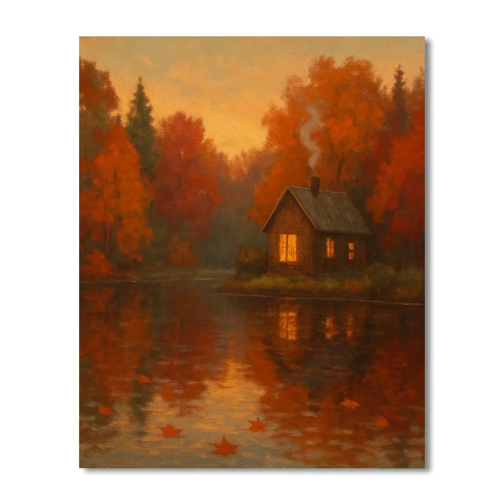Autumn Maple Reflections By The Cabin Painting by numbers kit
