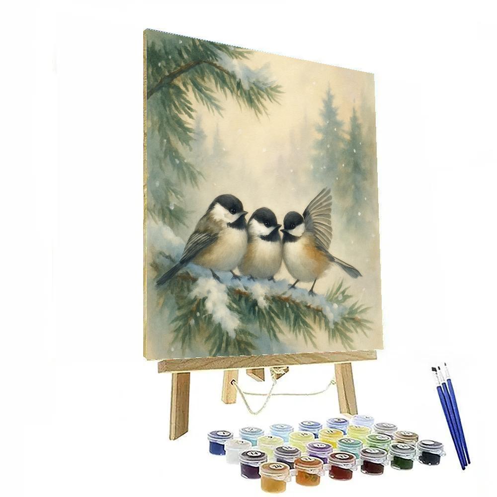 Snow Quiet Chickadees On Pine Boughs Paint by numbers kits