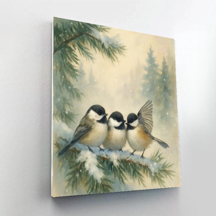 Snow Quiet Chickadees On Pine Boughs Paint by numbers kits