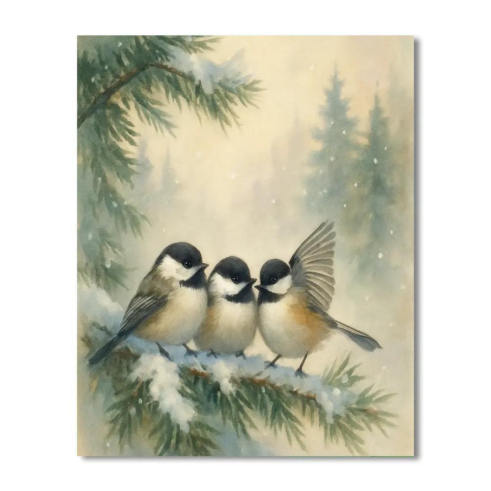 Snow Quiet Chickadees On Pine Boughs Paint by numbers kits