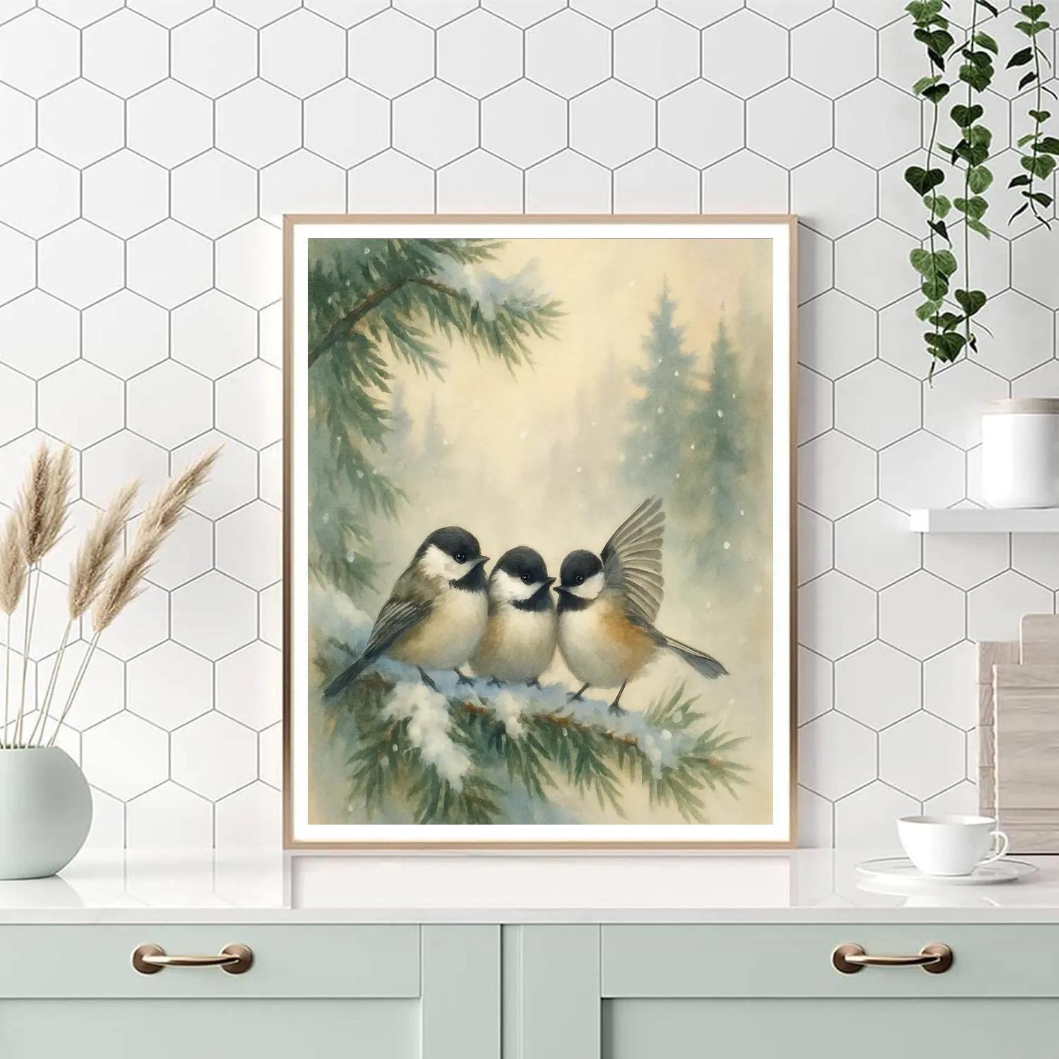 Snow Quiet Chickadees On Pine Boughs Paint by numbers kits