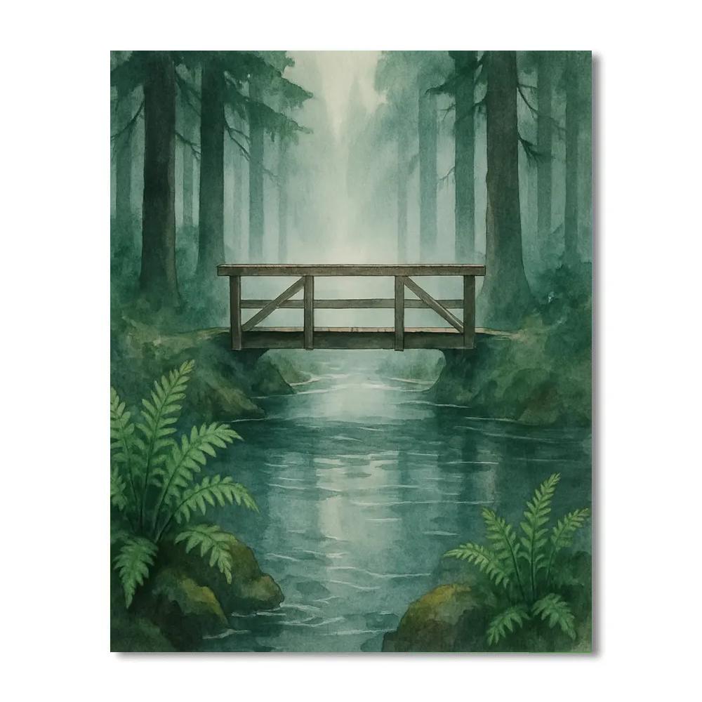 Cedar Creek Footbridge In Early Morning Fog paint by number